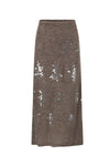 SWAYING 2025 Fall/Winter Collection: Beaded Alpaca Wool Sweater/Skirt Set SW-SW-SW25AW3B05C2S2-HZ (Floral, Gray-Brown) Skirt (SW25AW1T07C1S4)